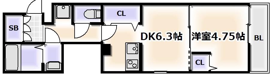 LUXE難波南(1DK/11階)の間取り写真