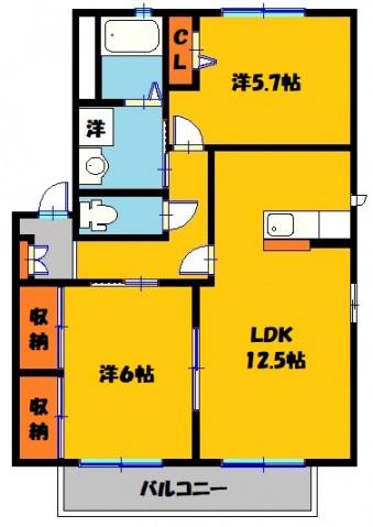 ヴォートルメゾン B(2LDK/1階)の間取り写真