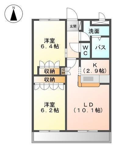 カーサ・ベルデA(2LDK/3階)の間取り写真