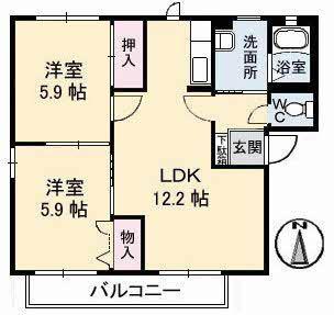 セントラルパークB棟(2LDK/1階)の間取り写真