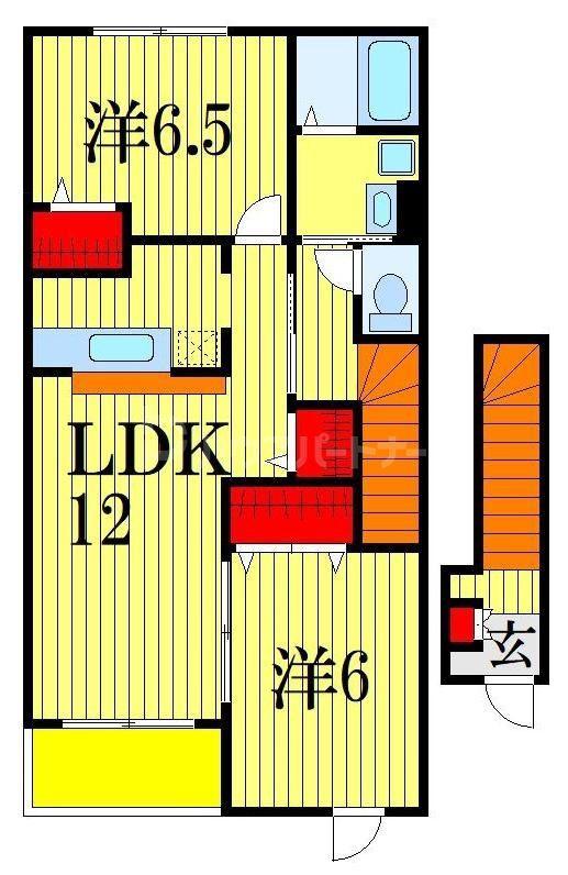 アメニティーC(2LDK/2階)の間取り写真