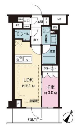 リビオレゾン参宮橋(1LDK/4階)の間取り写真