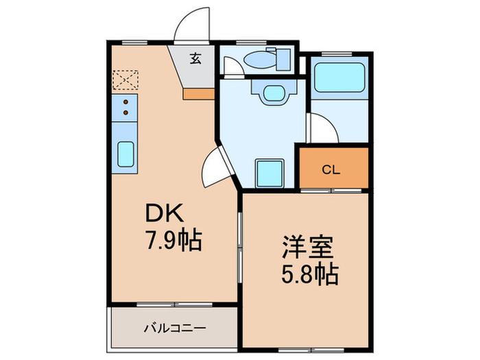 ワンピース(1DK/2階)の間取り写真