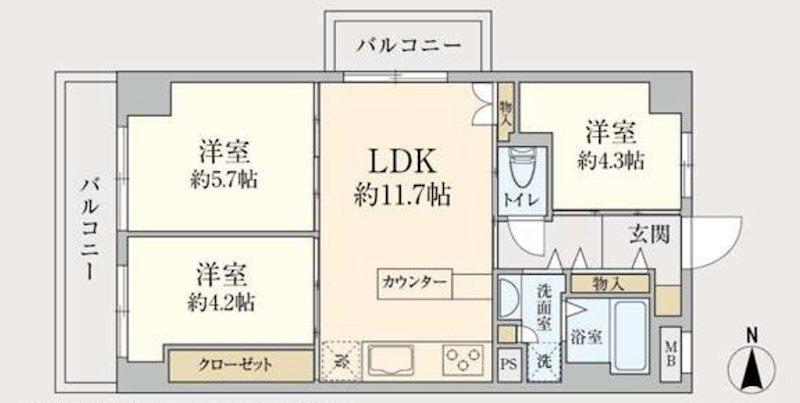 新深江ビューハイツ(3LDK/3階)の間取り写真