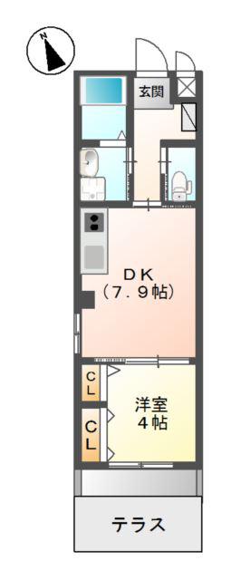 CIEL BLEU B棟(1DK/1階)の間取り写真
