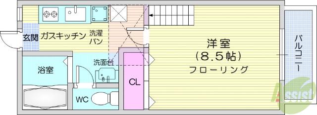 スカイタウン東照宮(1K/2階)の間取り写真