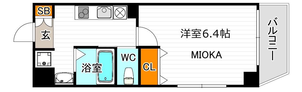 みおつくし粉浜(1K/4階)の間取り写真