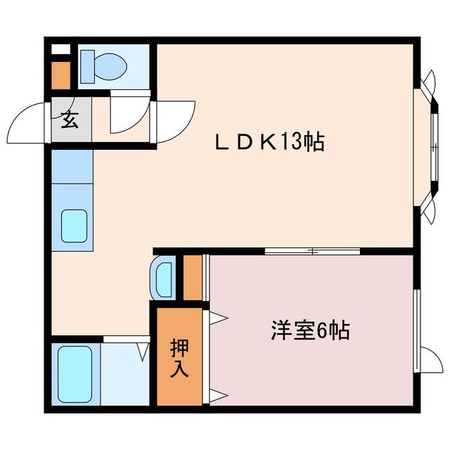 ドムール新開A(1LDK/2階)の間取り写真