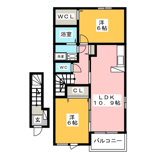 アルドール B(2LDK/2階)の間取り写真