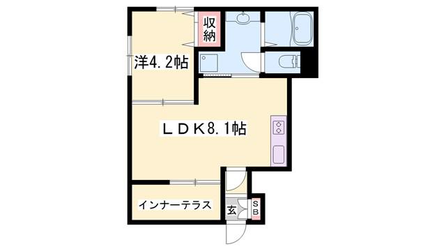 クレスト・若宮(1LDK/1階)の間取り写真