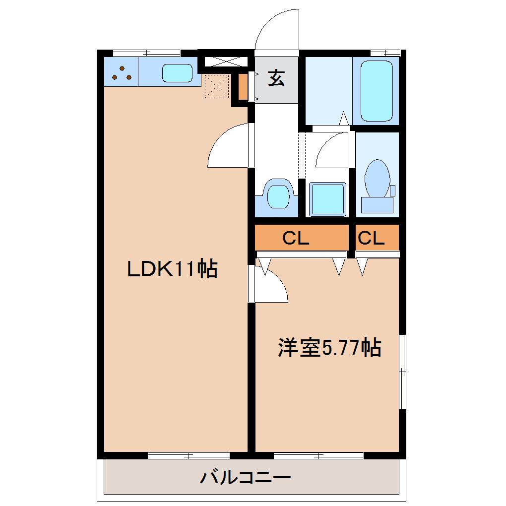 湘南ハイツ B棟(1LDK/1階)の間取り写真