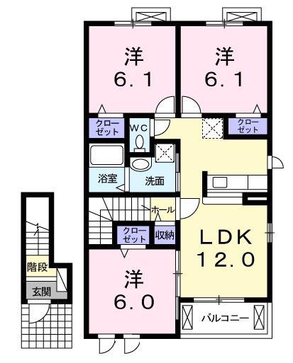 ウッド ベル フィオーレII(3LDK/2階)の間取り写真