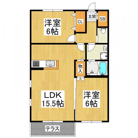 ヘーベルメゾン三日市(2LDK/1階)の間取り写真