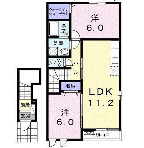 ゼファー東棟(2LDK/2階)の間取り写真