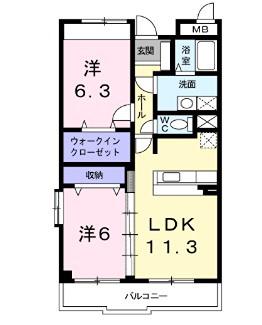 サニーレジデンス豊中(2LDK/2階)の間取り写真