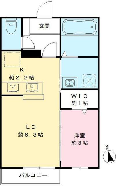PRENDRE A棟(1LDK/2階)の間取り写真