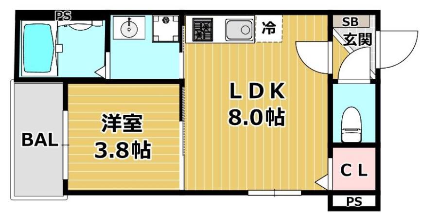サフィールロジェ大阪城公園(1LDK/1階)の間取り写真