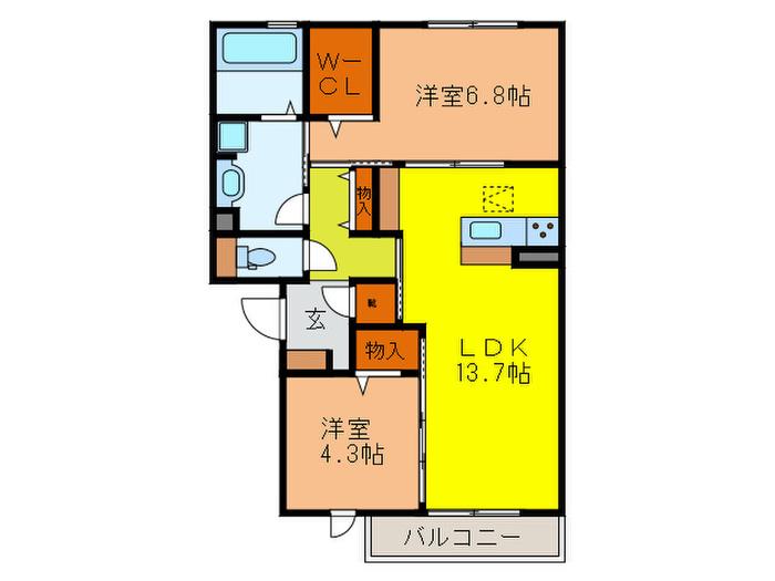 セクレール北本町A棟(2LDK/1階)の間取り写真
