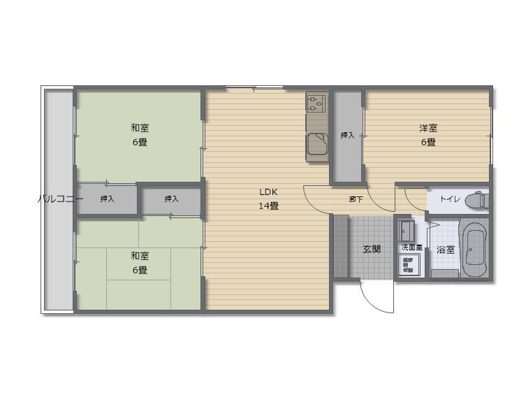マンション千手ハイツ(3LDK/2階)の間取り写真