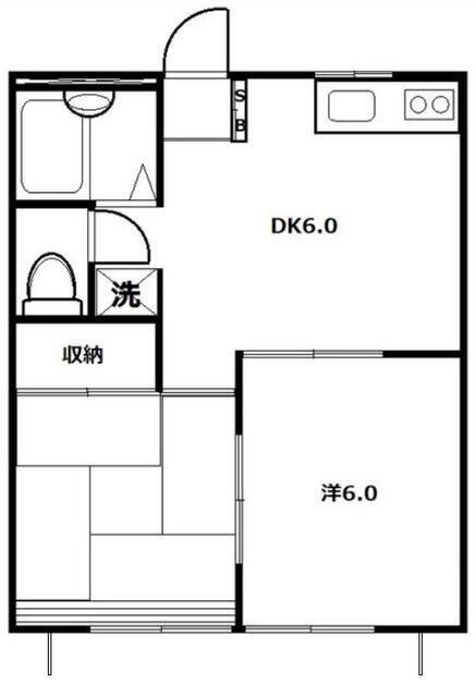 グリーンハウスK B棟(2DK/1階)の間取り写真