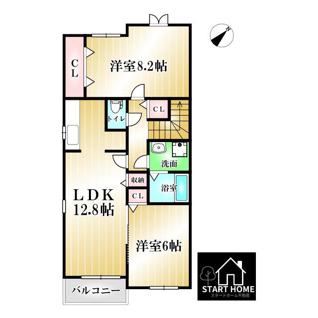 グランピアス笹木野 1(2LDK/2階)の間取り写真