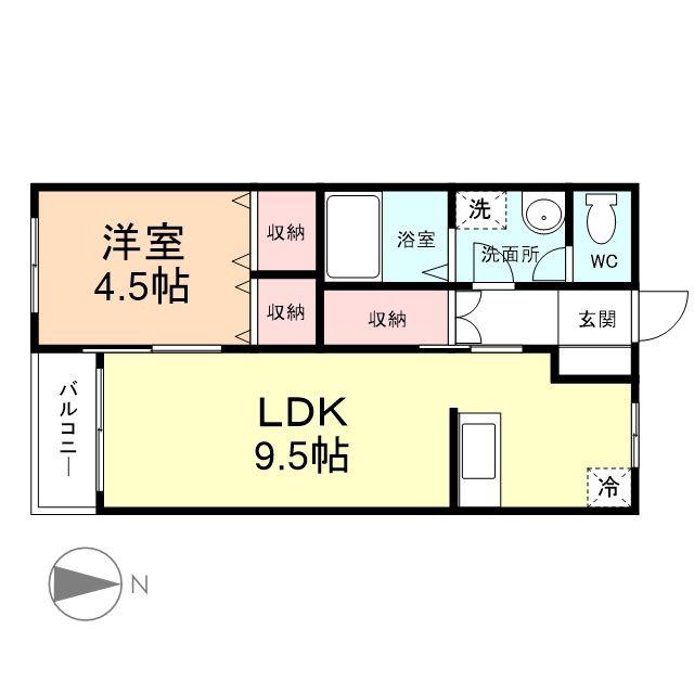 エクセルヒルズB棟(1LDK/2階)の間取り写真