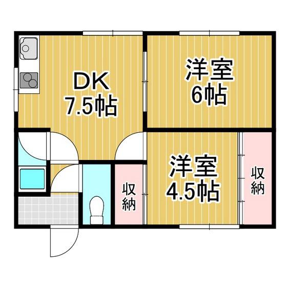 ルミノ見山B(2DK/1階)の間取り写真