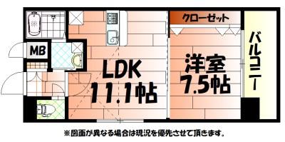 NO.65クロッシングタワー(1LDK/21階)の間取り写真