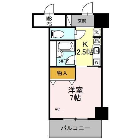 サンタウン竹鼻A棟(1K/6階)の間取り写真
