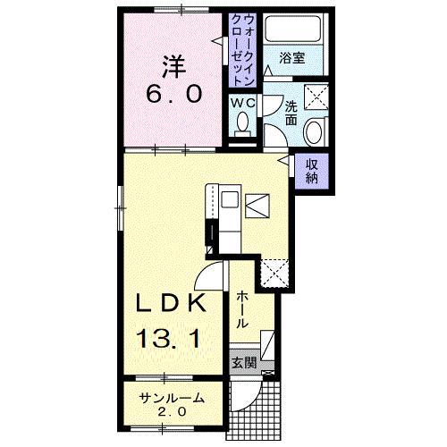 ベルモア長附(1LDK/1階)の間取り写真