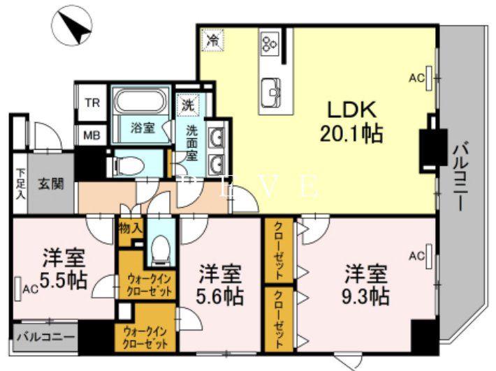 ZOOM日本橋馬喰町(3LDK/13階)の間取り写真