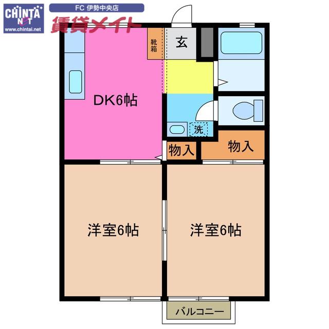 ハイツMOKO(2DK/2階)の間取り写真