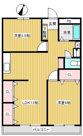 新潟昭和ビル(2LDK/2階)の間取り写真