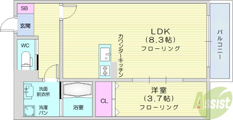 ALLIER PARK 上杉北(1LDK/2階)の間取り写真