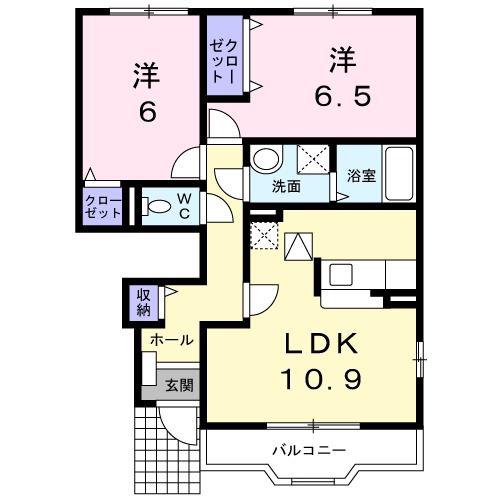 ソルデルフリオA(2LDK/1階)の間取り写真