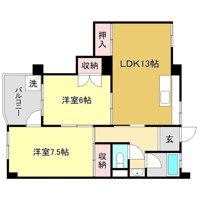 コーポ朝日VIII(2LDK/6階)の間取り写真