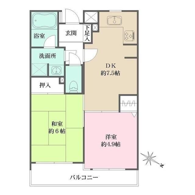 板橋本町グリーンパーク(2DK/5階)の間取り写真