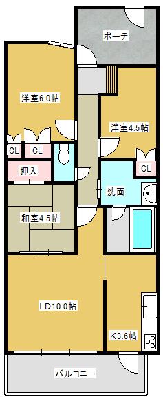エスコート・ランズ門真元町(3LDK/4階)の間取り写真