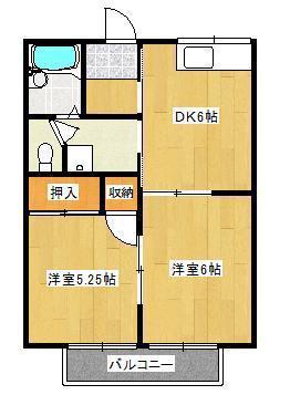 コーポコスモス(2DK/2階)の間取り写真