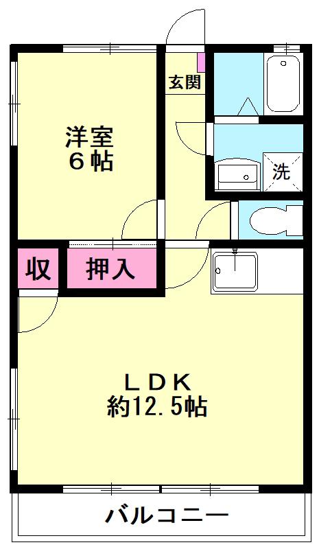 七本木グリーンハイツ(1LDK/2階)の間取り写真