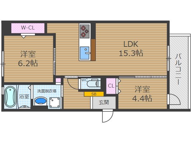 プレサージュ香音(2LDK/2階)の間取り写真