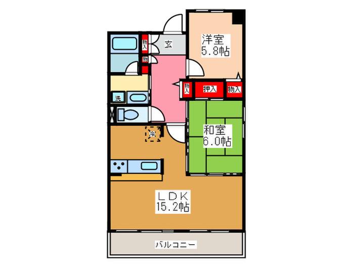 カーサリーヴァ(2LDK/3階)の間取り写真