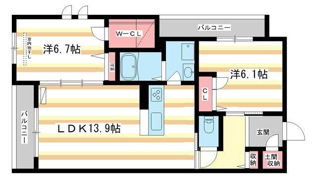 レーヴソレイユ(2LDK/2階)の間取り写真