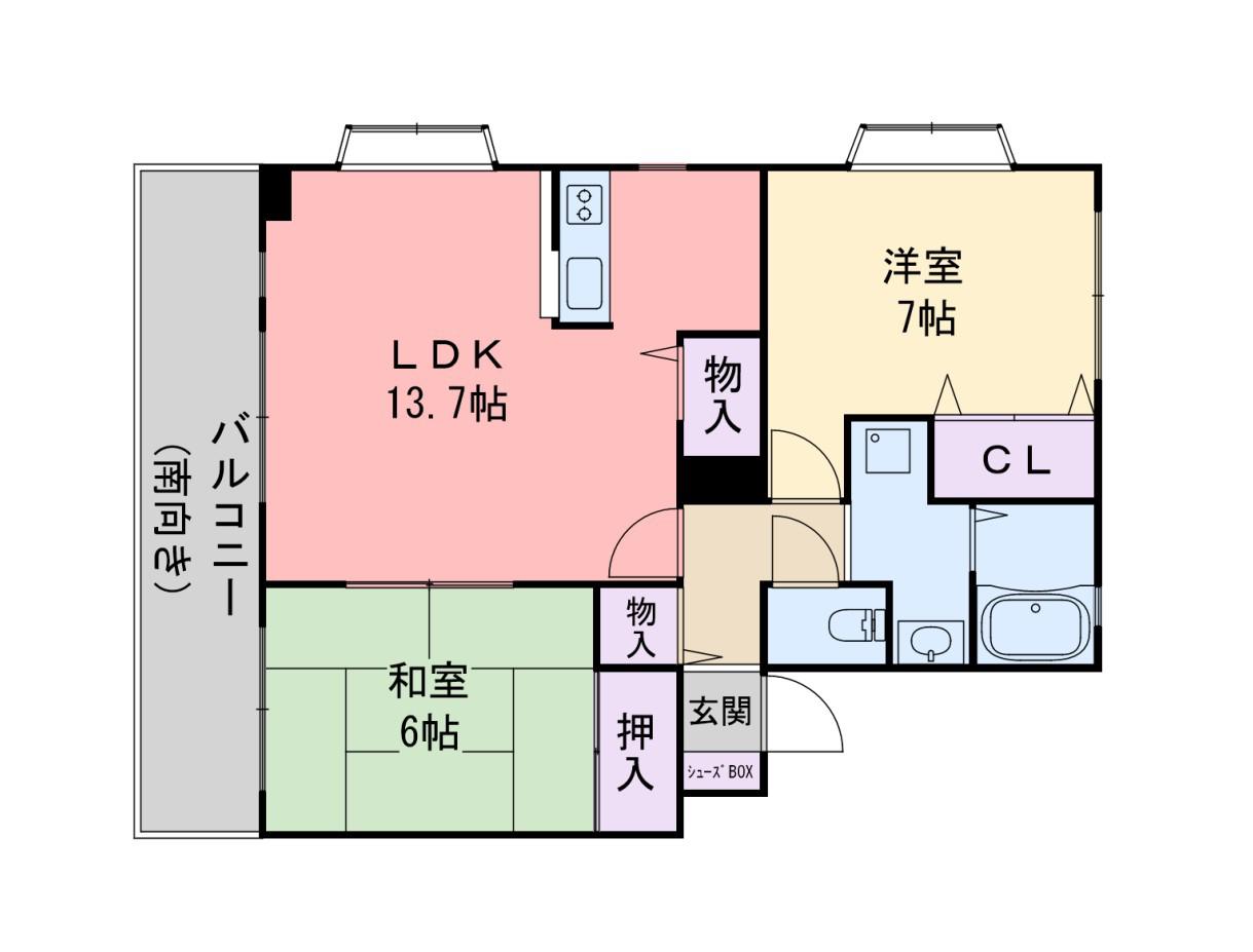 フォブール三嶋(2LDK/3階)の間取り写真