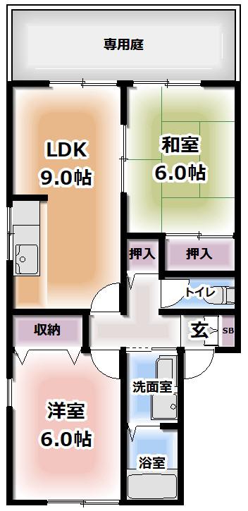 エバグリーンハイツA棟(2LDK/2階)の間取り写真