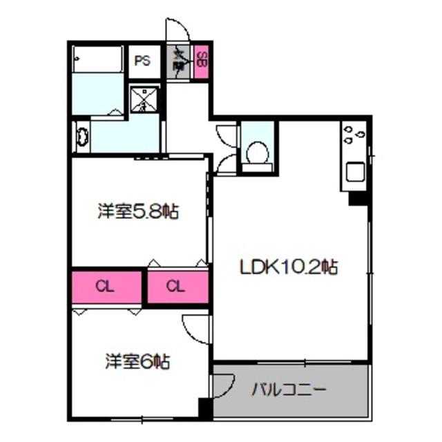 シェルマンド毛馬(2LDK/4階)の間取り写真