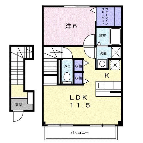 セカンドコート(1LDK/2階)の間取り写真