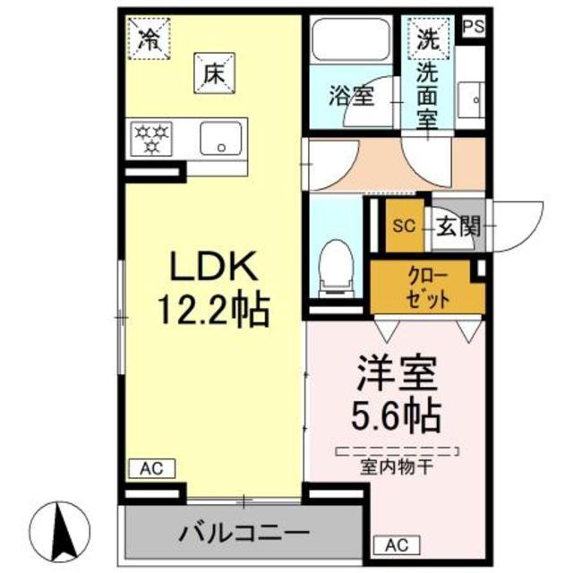 D PAINA 犬蔵(1LDK/1階)の間取り写真
