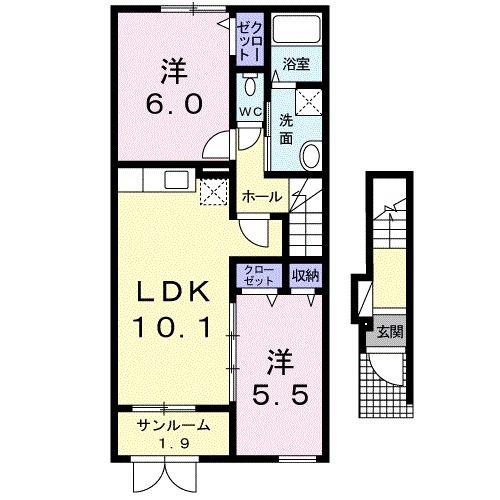 セルフィーユ(2LDK/2階)の間取り写真