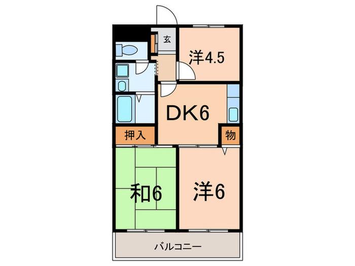 パラマウント野川(3DK/1階)の間取り写真
